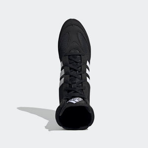 Adidas Box Hog 2 Schwarz – Klassischer Boxschuh für schnelle Bewegungen und festen Halt im Wettkampf. Die verstärkte Konstruktion unterstützt eine präzise Fußarbeit und verhindert Umknicken.
