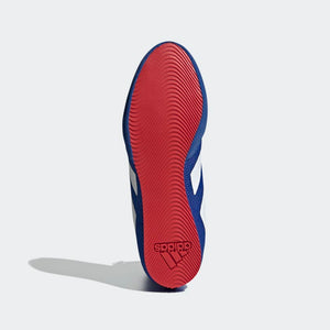 Adidas Box Hog 3 Blau/Silber – Rutschfeste Gummisohle für maximale Traktion im Ring. Perfekt für Boxer, die Wert auf sicheren Stand und Mobilität legen.