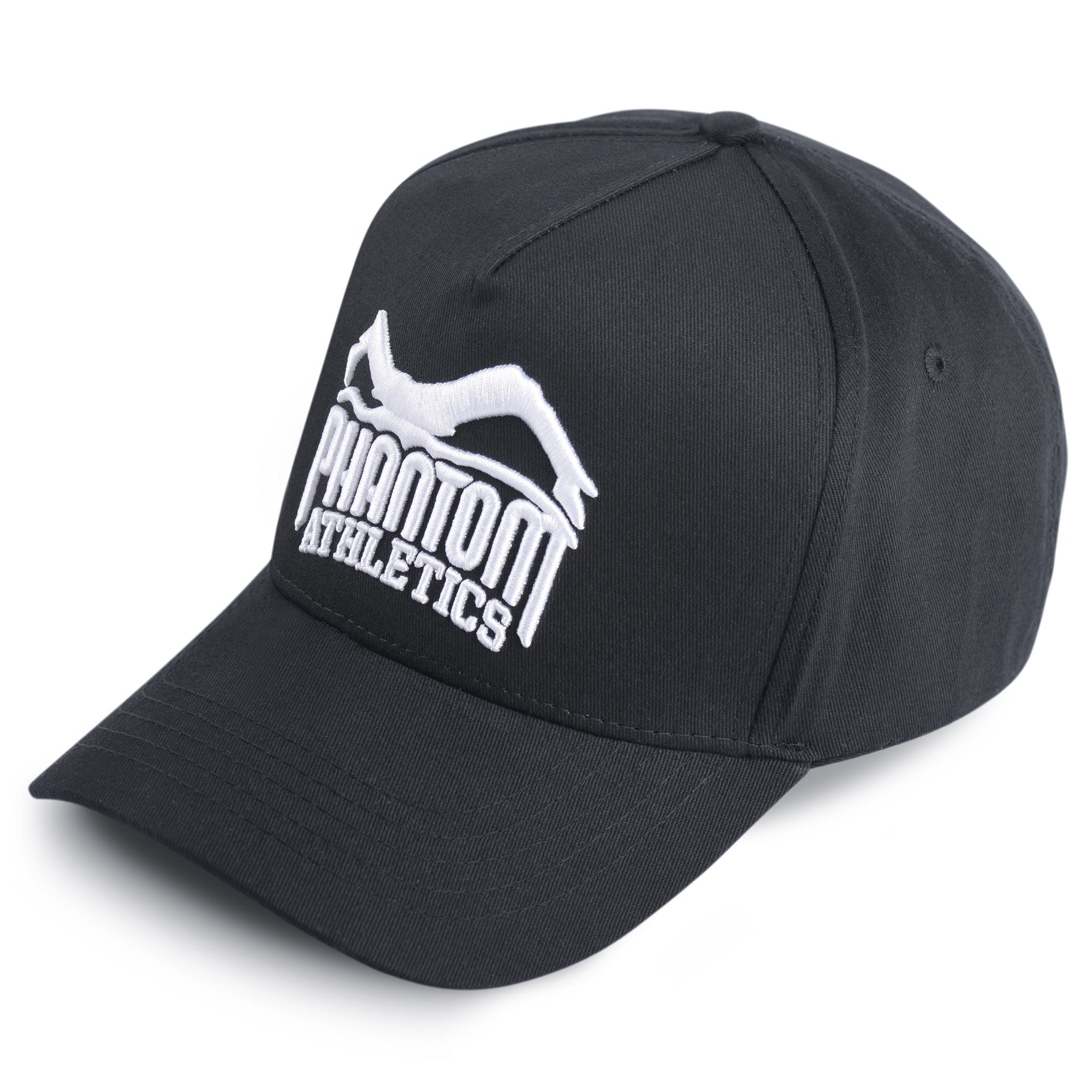 Phantom Cap für Kampfsportler. 5-Panel Trucker Style Cap in schwarz mit gebogenem Schirm und hochwertig gesticktem Phantom Athletics Logo. Ideal für alle MMA Kämpfer, Boxer, BJJ Kämpfer, Thaiboxer oder Kickboxer.
