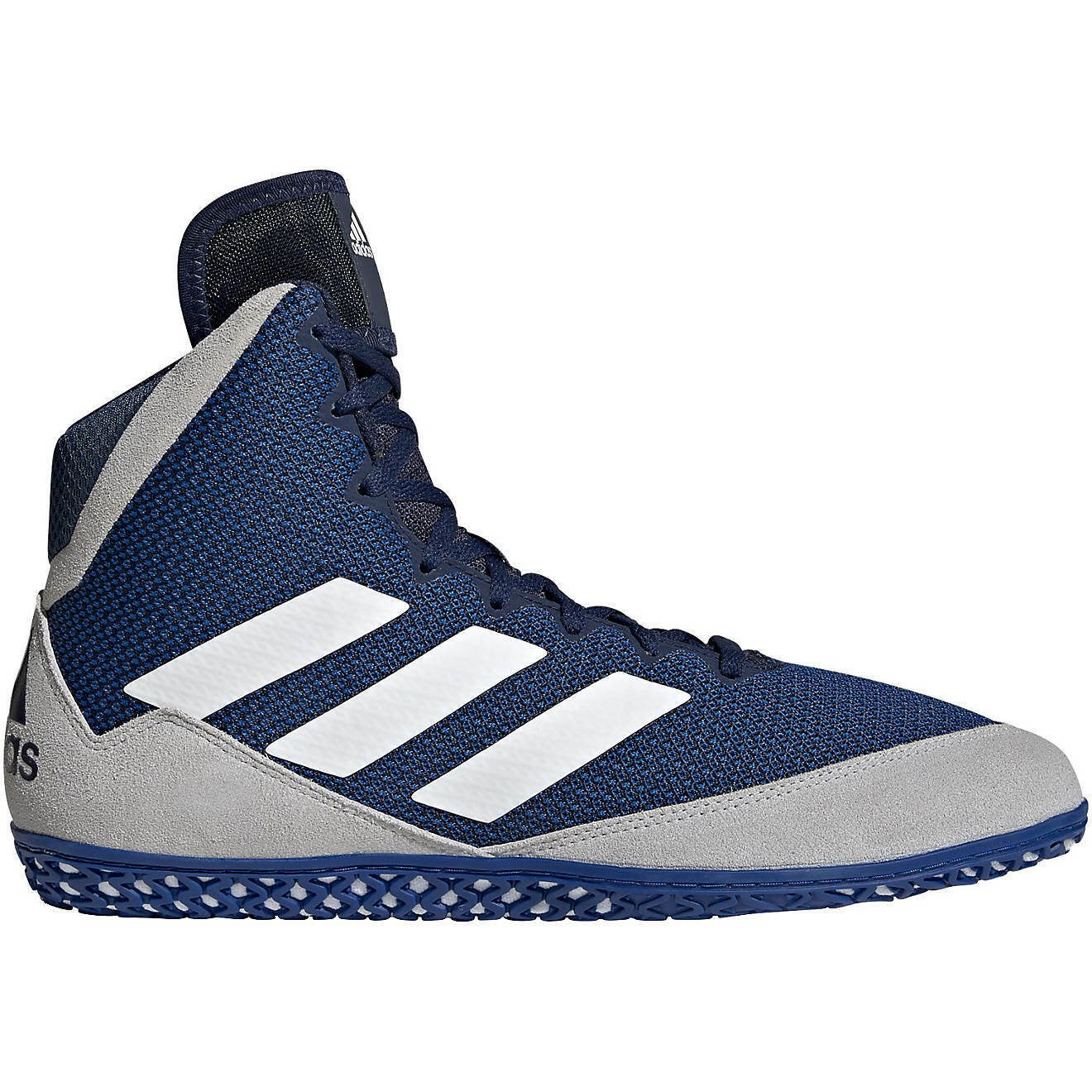 Die adidas Mat Wizard 4 Ringerschuhe in Navy-Grau sind ideal für Ringen, MMA und Grappling. Mit ihrem leichten Design und griffiger Sohle bieten sie optimalen Halt und Beweglichkeit auf der Matte.