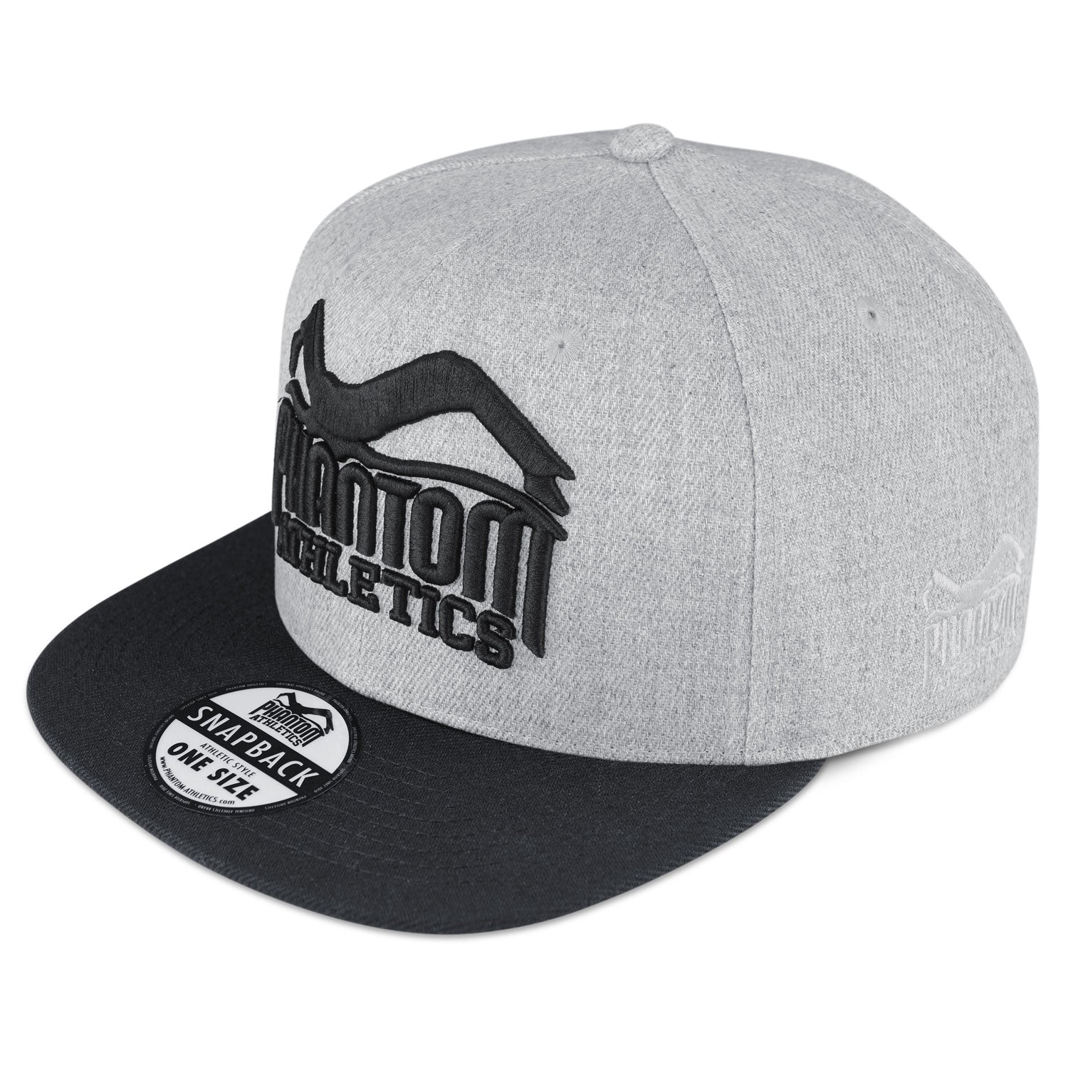 Phantom Cap für Kampfsportler. Schwarz/Graue Basecap mit flachem Schirm und hochwertig gesticktem Phantom Athletics Logo. Ideal für alle MMA Kämpfer, Boxer, Thaiboxer oder Kickboxer.
