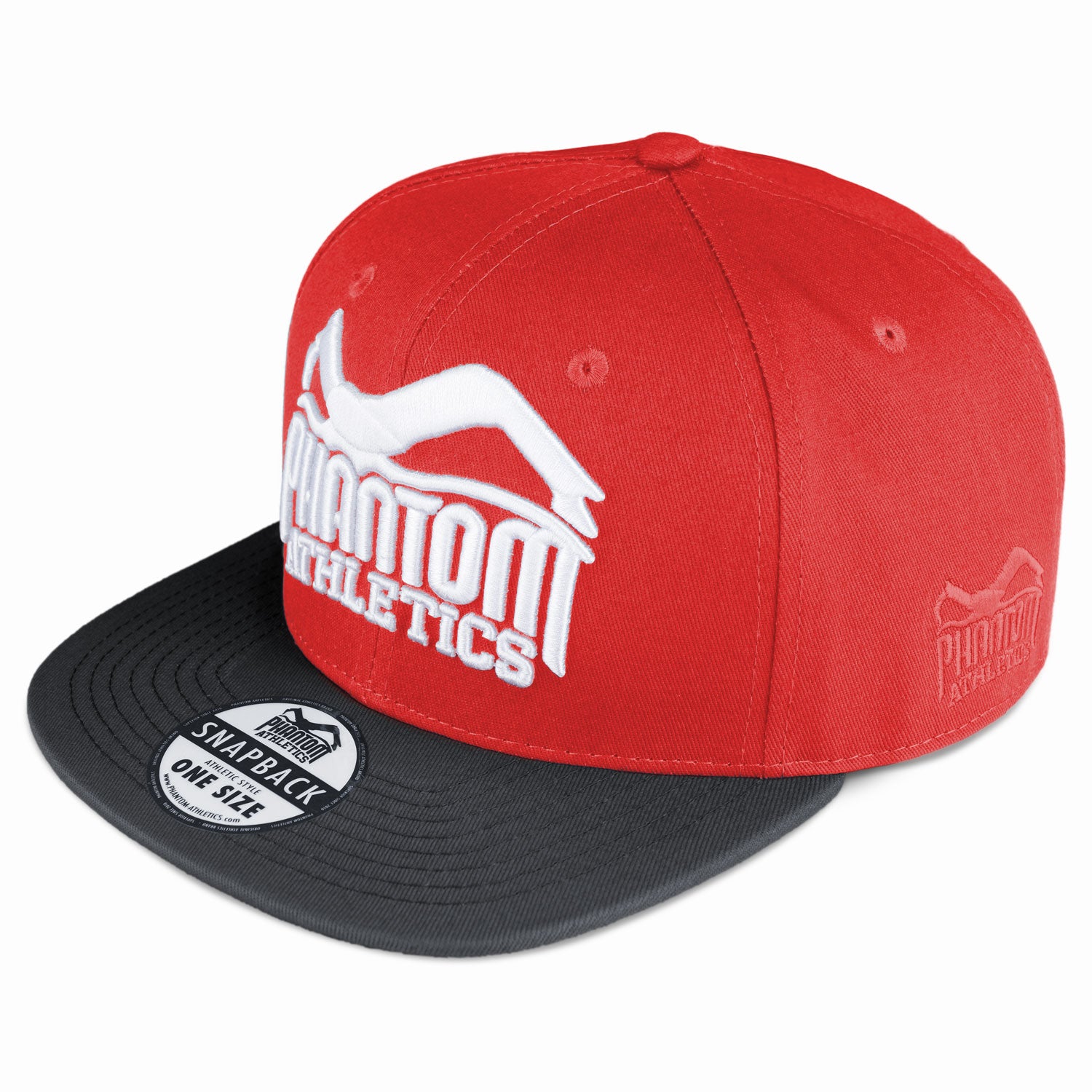 Phantom Cap für Kampfsportler. Rot/Schwarze Basecap mit flachem Schirm und hochwertig gesticktem Phantom Athletics Logo. Ideal für alle MMA Kämpfer, Boxer, BJJ Kämpfer, Thaiboxer oder Kickboxer.