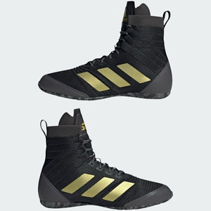 Adidas Speedex 18 Schwarz/Gold – Rutschfeste Gummisohle für sicheren Grip und maximale Stabilität im Ring. Ideal für Boxer, die Geschwindigkeit und Kontrolle brauchen.